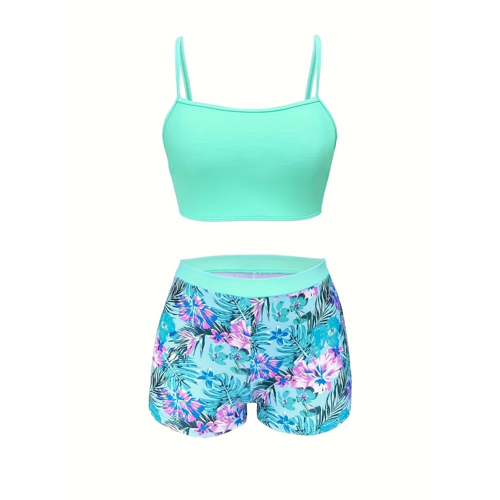 Local WarehouseFashionable Printed Slimming High Waisted Bikini Three Set Beach Vacation Sunscreen Swimsuit